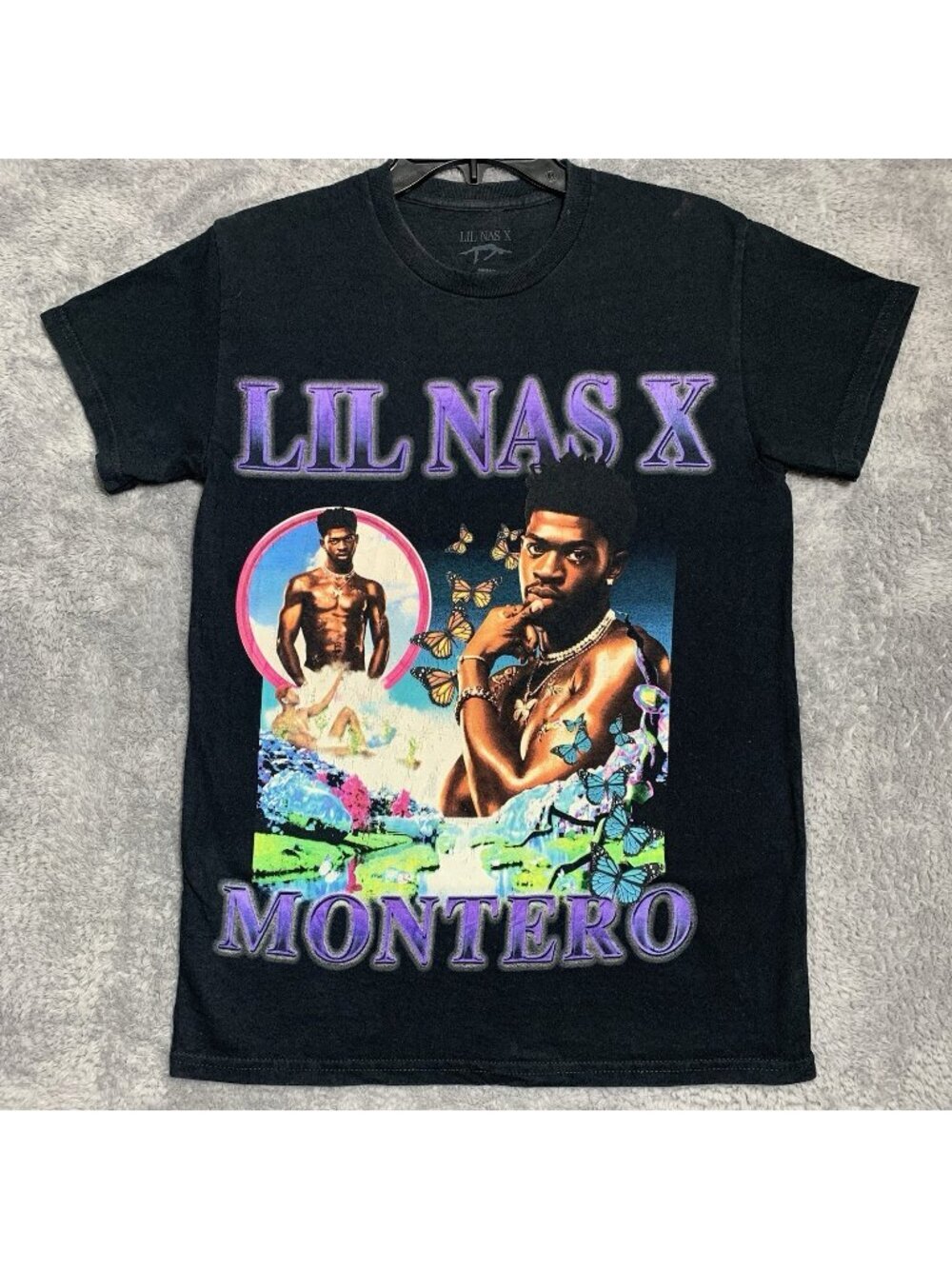 Lil Nas X Graphic T-Shirt Mens Small Black Montero Tour Merch Butterfly Rap Tee